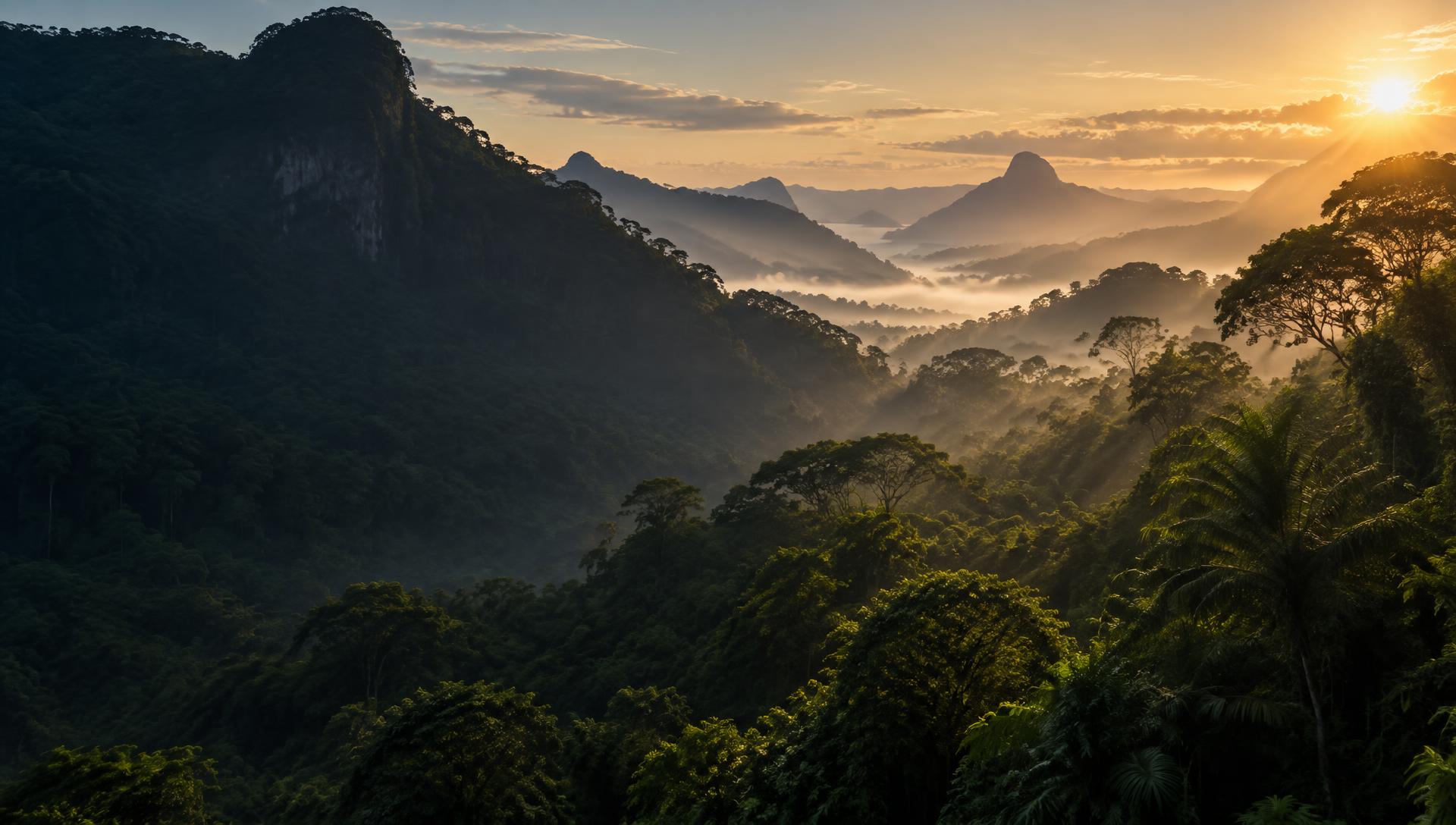 Mata Atlântica entre montanhas ao amanhecer